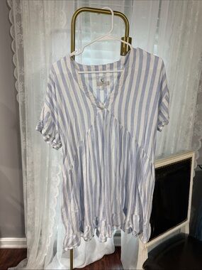 Cupio Blue & White Striped V-Neck Mini Dress